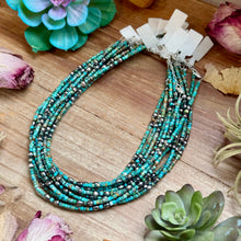 Load image into Gallery viewer, Turquoise Heishi Necklace with Pear Shape Pendant – 14”
