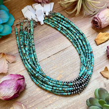 Load image into Gallery viewer, African Turquoise Heishi & Sterling Silver Pearl Necklace