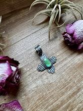 Load image into Gallery viewer, Zia Symbol Pendant with Sonoran Gold Turquoise – Sterling Silver – Native Made by K. Billah – Fits 8mm