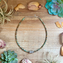 Load image into Gallery viewer, Green Turquoise Heishi & Sterling Silver Barrel Bead Necklace