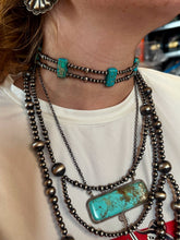 Load image into Gallery viewer, Green/Blue Double Strand Necklace – 13” Beaded – Sterling Silver Pearls & Rectangle Variscite Turquoise