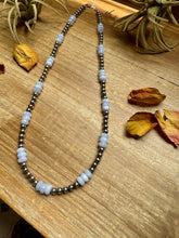 Load image into Gallery viewer, Blue Lace Agate & Sterling Silver Pearl Necklace – 20 ½” Plus Extender