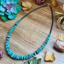 Load image into Gallery viewer, 23” Ice Blue Turquoise Graduated Necklace – Sterling Silver & Hematite