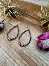 Load image into Gallery viewer, Dyed Pink Turquoise & Sterling Silver Pearl Teardrop Earrings – 3"