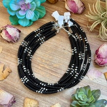 Load image into Gallery viewer, Black Onyx & Sterling Pearl Necklace 16.5”