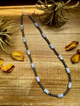 Load image into Gallery viewer, Blue Lace Agate & Sterling Silver Pearl Necklace – 20 ½” Plus Extender