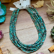 Load image into Gallery viewer, Turquoise Heishi Necklace with Pear Shape Pendant – 14”