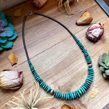 Load image into Gallery viewer, Dark Blue Turquoise Graduated Necklace with Hematite & Sterling Silver Accents – 23”