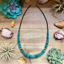 Load image into Gallery viewer, Dark Blue Turquoise Graduated Necklace with Hematite & Sterling Silver Accents – 23”