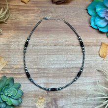 Load image into Gallery viewer, Sterling Silver Pearl & Black Onyx Necklace – 15" Plus Extender