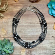 Load image into Gallery viewer, Sterling Silver Pearl & Black Onyx Necklace – 15" Plus Extender