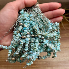 Load image into Gallery viewer, 16” Larimar Chip Necklace – Sterling Silver & Paperclip Chain
