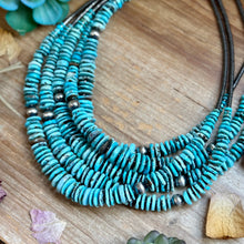 Load image into Gallery viewer, 23” Ice Blue Turquoise Graduated Necklace – Sterling Silver & Hematite