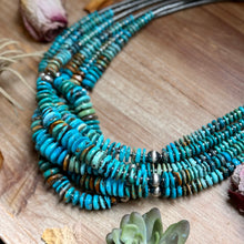Load image into Gallery viewer, Tri-Color Turquoise Graduated Necklace with Hematite & Sterling Silver Accents – 23”