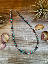 Load image into Gallery viewer, 18-Inch Sterling Silver Pearl Necklace – Mixed Turquoise & Spiny Oyster (5mm)
