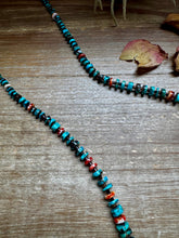 Load image into Gallery viewer, 26” Dark Blue Rondelle Turquoise & Spiny Oyster Necklace