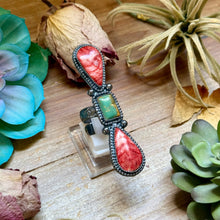 Load image into Gallery viewer, MJ Red Spiny & Green Turquoise Adjustable Ring