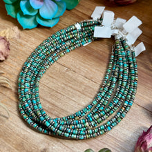 Load image into Gallery viewer, 14” Turquoise Heishi & Sterling Silver Saucer Necklace – The Bijoux FAB