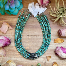 Load image into Gallery viewer, African Turquoise Heishi & Sterling Silver Pearl Necklace