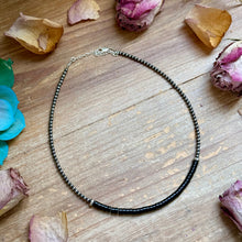 Load image into Gallery viewer, 14” Black Onyx Heishi Necklace – Sterling Silver Pearls & Saucers