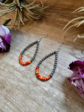 Load image into Gallery viewer, Orange Spiny Oyster Earrings – Sterling Silver Pearls