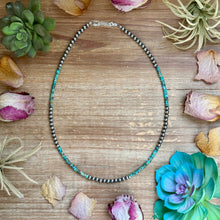 Load image into Gallery viewer, 20” Heishi Turquoise Necklace – 4mm Turquoise & 5mm Sterling Silver Pearls
