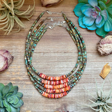 Load image into Gallery viewer, Green Turquoise & Orange Spiny Oyster Fall Necklace
