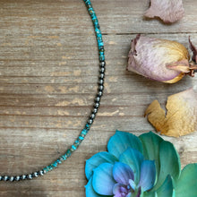 Load image into Gallery viewer, 20” Heishi Turquoise Necklace – 4mm Turquoise & 5mm Sterling Silver Pearls