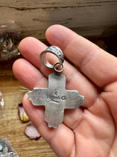 Load image into Gallery viewer, Zia Symbol Pendant with Sonoran Gold Turquoise – Sterling Silver – Native Made by K. Billah – Fits 8mm