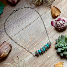 Load image into Gallery viewer, 87 - Sterling Silver Kingman Turquoise & Mercury Dime Bar Necklace by Jason Ogg