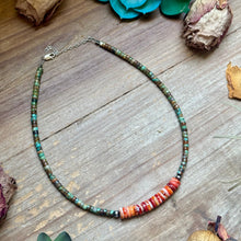 Load image into Gallery viewer, Green Turquoise & Orange Spiny Oyster Fall Necklace