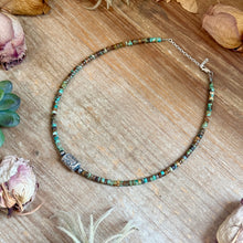 Load image into Gallery viewer, Green Turquoise Heishi & Sterling Silver Barrel Bead Necklace