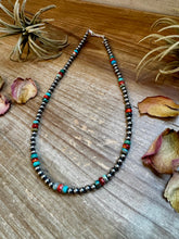 Load image into Gallery viewer, 18-Inch Sterling Silver Pearl Necklace – Mixed Turquoise & Spiny Oyster (5mm)