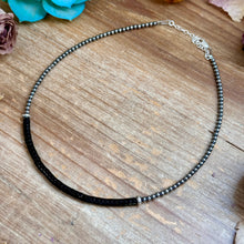 Load image into Gallery viewer, 14” Black Onyx Heishi Necklace – Sterling Silver Pearls & Saucers