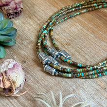 Load image into Gallery viewer, Green Turquoise Heishi & Sterling Silver Barrel Bead Necklace