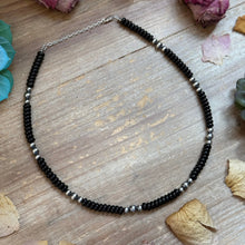 Load image into Gallery viewer, Black Onyx & Sterling Pearl Necklace 16.5”
