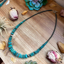 Load image into Gallery viewer, Dark Blue Turquoise Graduated Necklace with Hematite & Sterling Silver Accents – 23”