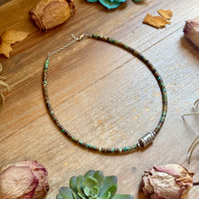 Load image into Gallery viewer, Green Turquoise Heishi & Sterling Silver Barrel Bead Necklace