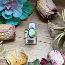 Load image into Gallery viewer, 129 - Sterling Silver Palomino Variscite Medicine Man Eye Stamped Stacking Ring by Jason Ogg