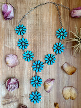 Load image into Gallery viewer, Sterling Silver Kingman Turquoise Flower Lariat Necklace – 25 Inch + 5½ Inch Drop – Native Made by A. Spencer – USA Made