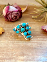 Load image into Gallery viewer, Kingman Turquoise Longhorn Sterling Silver Ring – Adjustable (Fits 8+)