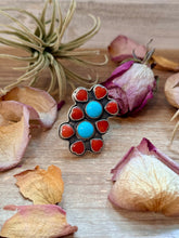 Load image into Gallery viewer, Red Coral & Kingman Turquoise Sterling Silver Ring – Adjustable