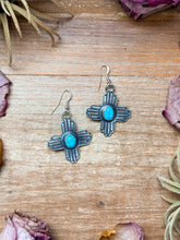 Load image into Gallery viewer, Sterling Silver Zia Dangle Earrings – Native Made by K. Billah
