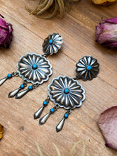 Load image into Gallery viewer, Sterling Silver Kingman Turquoise Dangle Earrings – Native Made by Cordelo Chee