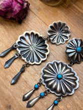 Load image into Gallery viewer, Sterling Silver Kingman Turquoise Dangle Earrings – Native Made by Cordelo Chee