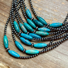 Load image into Gallery viewer, 15-Inch Sterling Silver Pearl & Blue Turquoise Torpedo Choker