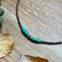 Load image into Gallery viewer, 15-Inch Sterling Silver Pearl & Blue Turquoise Torpedo Choker