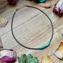 Load image into Gallery viewer, 15-Inch Sterling Silver Pearl & Blue Turquoise Torpedo Choker