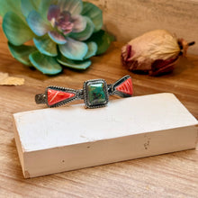 Load image into Gallery viewer, MJ Turquoise &amp; Red Spiny Oyster Sterling Silver Cuff
