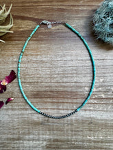 Load image into Gallery viewer, 3 mm Sterling Silver Pearls choker with magnesite green turquoise heishi - western jewelry
